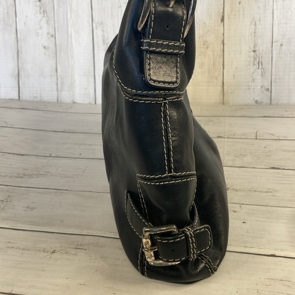 Michael Kors Black Leather Shoulder Bag w/White Contrast Stitching - Picture 4 of 14